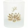Kheops International Lotus OM Etched Glass Votive Candle Holder