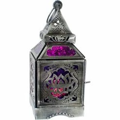 Kheops International Lotus Glass & Metal Lantern ~ Purple & Pink ~ Candle Holder Candles & Accessories