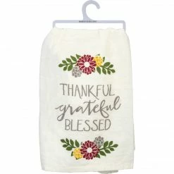 Primitives By Kathy Thankful Grateful Blessed Dish Towel