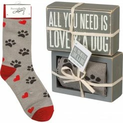 Primitives By Kathy All You Need Is Love & A Dog Socks & Box Sign Gift Set Socks! Socks! Socks!