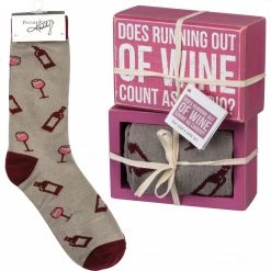 Primitives By Kathy Does Running Out Of Wine Count As Cardio? Socks & Box Sign Gift Set