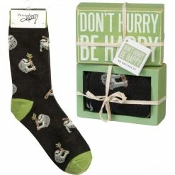 Primitives By Kathy Don't Hurry Be Happy Sloth Socks & Box Sign Gift Set Sale!