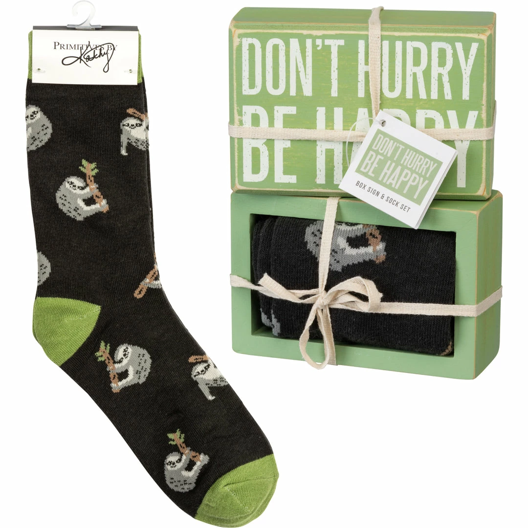 Top 10 ๐ Primitives By Kathy Don't Hurry Be Happy Sloth ๐งฆ Socks & Box Sign Gift Set Sale! โ๏ธ 3 Primitives By Kathy Don't Hurry Be Happy Sloth Socks & Box Sign Gift Set Sale!