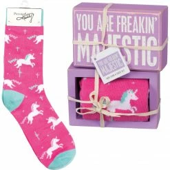 Primitives By Kathy You Are Freakin' Majestic Unicorn Socks & Box Sign Gift Set Sale!