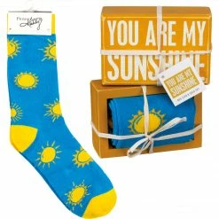 Primitives By Kathy You Are My Sunshine Socks & Box Sign Gift Set Socks! Socks! Socks!