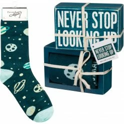 Primitives By Kathy Socks! Socks! Socks! Never Stop Looking Up Socks & Box Sign Gift Set