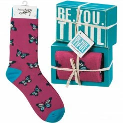 Primitives By Kathy Socks! Socks! Socks! Be You Tiful Socks & Box Sign Gift Set