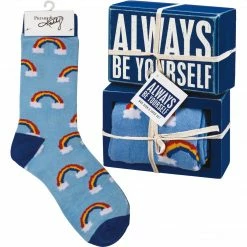 Primitives By Kathy Socks! Socks! Socks! Always Be Yourself Socks & Box Sign Gift Set