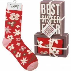 Primitives By Kathy Best Sister Ever Socks & Box Sign Gift Set Socks! Socks! Socks!