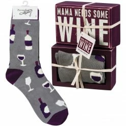 Primitives By Kathy Mama Needs Some Wine Socks & Box Sign Gift Set