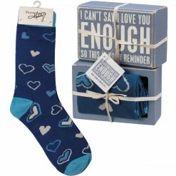 Primitives By Kathy Socks! Socks! Socks! Can't Say I Love You Enough Socks & Box Sign Gift Set