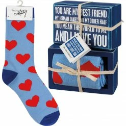 Primitives By Kathy My Best Friend I Love You Socks & Box Sign Gift Set Socks! Socks! Socks!