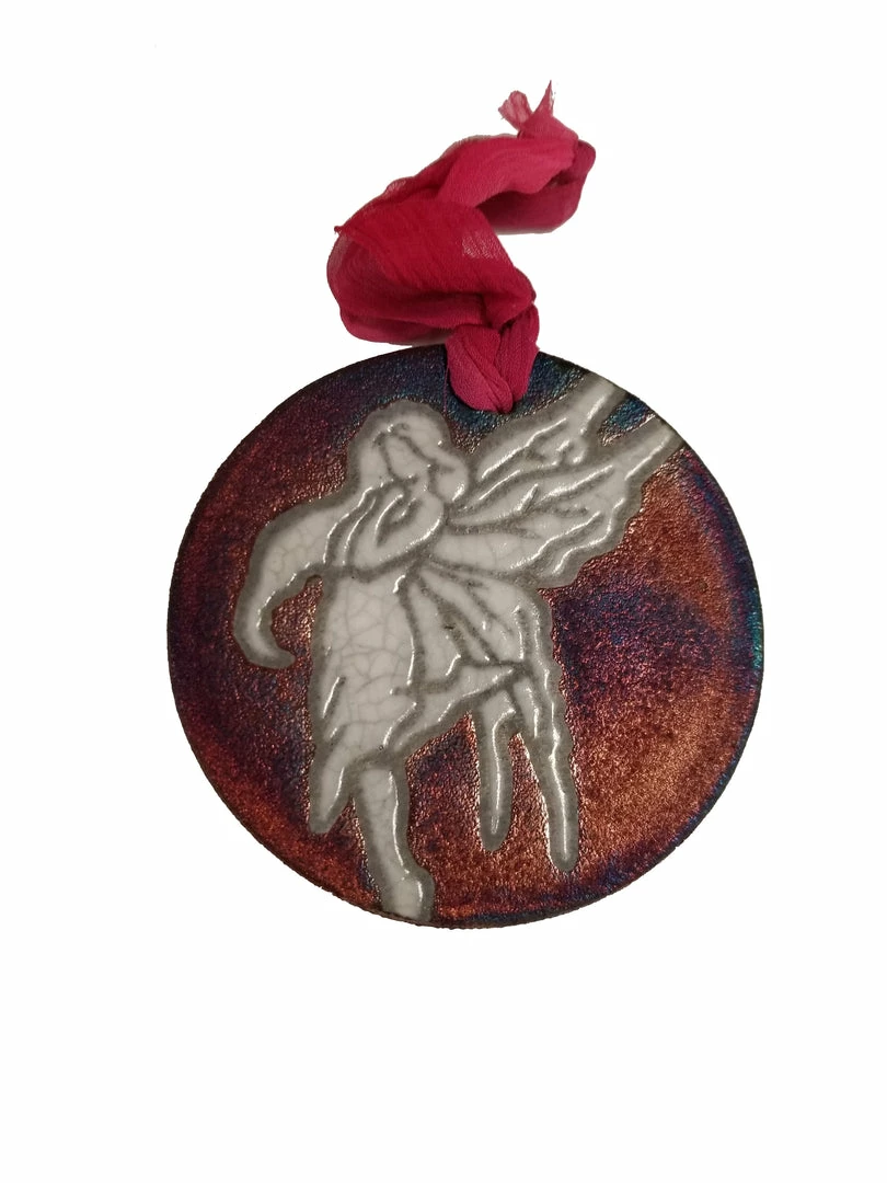 Discount ❤️ Raku Potteryworks Fairy Silhouette Medallion Ornament From Raku Pottery 🥰 3 Raku Potteryworks Fairy Silhouette Medallion Ornament From Raku Pottery