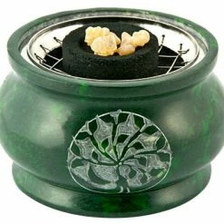 Om Imports Tree Of Life Carved Natural Stone Screen Charcoal Incense Burner Incense & Accessories
