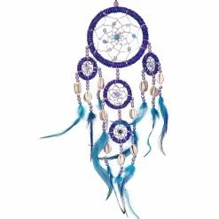 Kheops International Dreamcatcher Gifts Blue Feathers Iridescent Blue Beaded Dreamcatcher