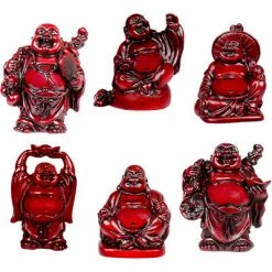 Kheops International 2" Redstone Buddha Figurines (Safe Travels, Prosperity, Love, Spiritual Journey, Happy Home, And Long Life)