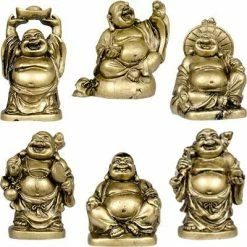 Kheops International 2" Gold Buddha Figurines (Safe Travels, Prosperity, Love, Spiritual Journey, Happy Home, And Long Life)