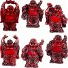 Kheops International 3" Redstone Buddha Figurines (Safe Travels, Prosperity, Love, Spiritual Journey, Happy Home, And Long Life)