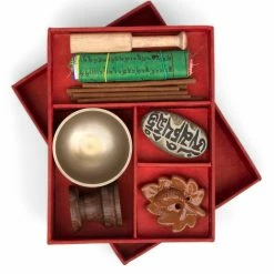 Ten Thousand Villages Complete Meditation & Relaxation Gift Set With Singing Bowl, Flags, Incense, Mantra Rock Handcrafted In Nepal Gift Sets
