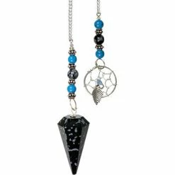 Kheops International Metaphysical & Divination Gifts Hexagonal Snowflake Obsidian - Dreamcatcher Embellished Pendulum