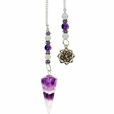Discount ⭐ Kheops International Hexagonal Chevron Amethyst Pendulum With Lotus 🎁 3 Kheops International Hexagonal Chevron Amethyst Pendulum With Lotus