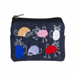 Ten Thousand Villages Colorful Cats Coin Purse Handcrafted In Bangladesh
