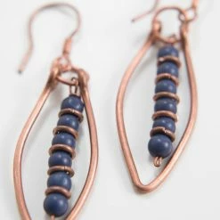 Ten Thousand Villages Beaded Leaf Copper Earrings Handcrafted In India