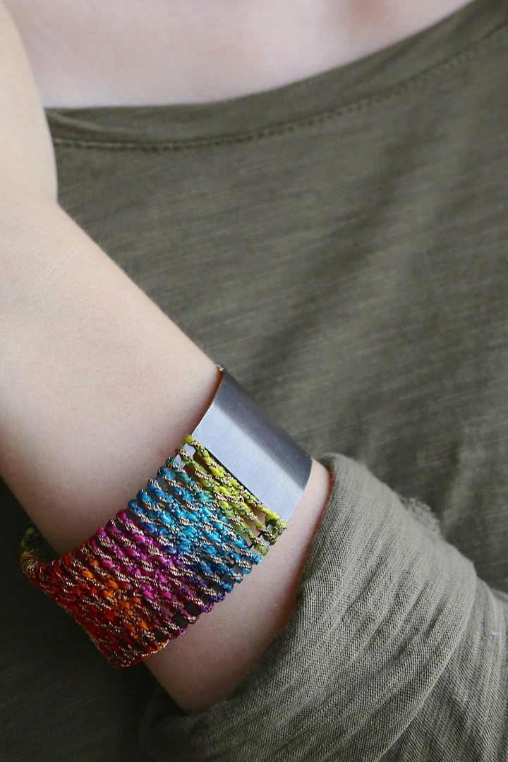 Deals ❤️ Ten Thousand Villages Rainbow Ribbon Cuff Bracelet Handcrafted In India 🧨 4 Ten Thousand Villages Rainbow Ribbon Cuff Bracelet Handcrafted In India