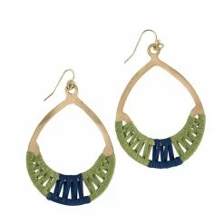 Ten Thousand Villages Global Fair Trade Gifts Crisscross Thread Earrings Green & Blue Handcrafted In India