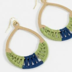 Ten Thousand Villages Global Fair Trade Gifts Crisscross Thread Earrings Green & Blue Handcrafted In India