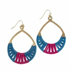 Ten Thousand Villages Global Fair Trade Gifts Crisscross Thread Earrings Blue & Pink Handcrafted In India
