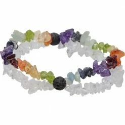 Kheops International Chakras Double Strand Clear Quartz Gemstone Chips And Lava Stones Bracelet ~ A Joy Alchemy Gift Joy Alchemy Collection