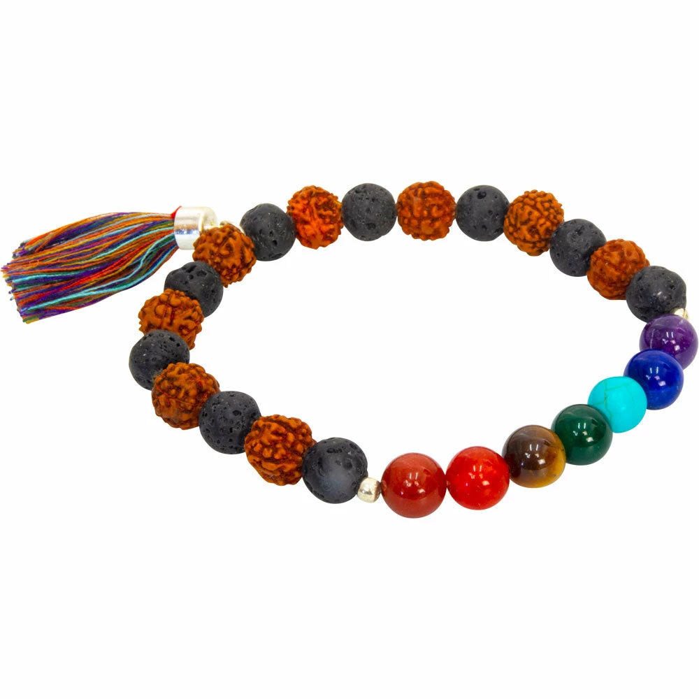 Promo 😀 Kheops International Chakra Gemstones And Lava Stone Rudraska Prayer Bracelet ~ A Joy Alchemy Gift ✔️ 3 Kheops International Chakra Gemstones And Lava Stone Rudraska Prayer Bracelet ~ A Joy Alchemy Gift