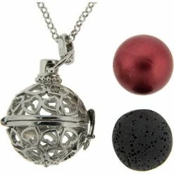 Kheops International Aromatherapy Lava Necklace ~ Hearts Sphere Pendant Aromatherapy Gifts