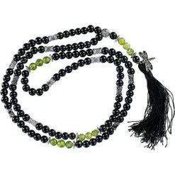 Kheops International Dragonfly Black Agate & Peridot ~ Mala Prayer Beads