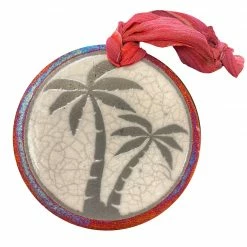 Raku Potteryworks Palm Trees Silhouette Medallion Ornament From Raku Pottery
