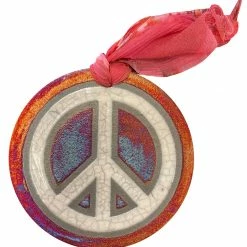 Raku Potteryworks Peace Sign Silhouette Medallion Ornament From Raku Pottery