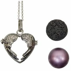 Kheops International Aromatherapy Gifts Aromatherapy Lava Necklace ~ Heart-Shaped Angel Wings Pendant