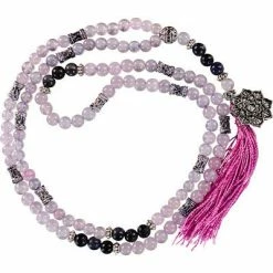 Kheops International Lotus Rose Quartz & Lolite ~ Mala Prayer Beads