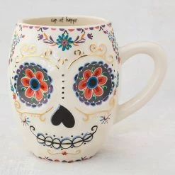 Natural Life "Be Happy" Sugar Skull Folk Art Mug