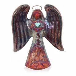 Raku Potteryworks Angel Gifts Angel With Gemstone Heart Handcrafted Ornament (3