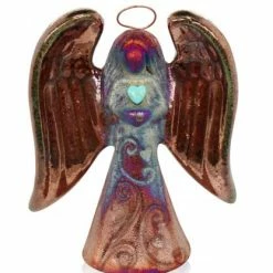 Raku Potteryworks Angel Gifts Angel With Gemstone Heart Handcrafted Ornament (3