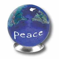 Shasta Visions Peace Blue Earth Marble With Natural Earth Continents (18 Languages!) Local Artisan Handmade Gifts