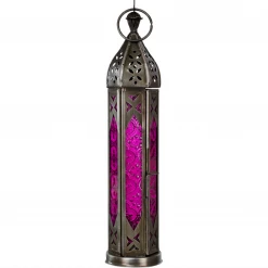 Kheops International Glass & Metal Lantern ~ Pink ~ Candle Holder Candles & Accessories