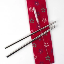 Ten Thousand Villages Reusable Drinking Straw With Sari Pouch Travel Kit Handcrafted In India