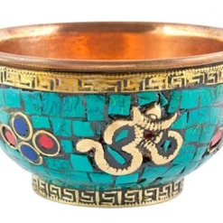 Om Imports Om Symbol Copper Offering Bowl With Stone Work - 3''D