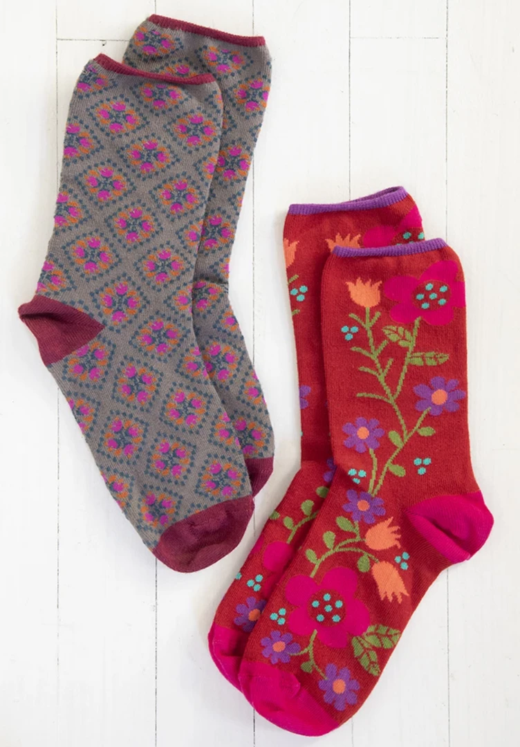 New 😍 Natural LIfe Red Taupe Floral 🧦 Socks Set ✔️ 3 Natural LIfe Red Taupe Floral Socks Set