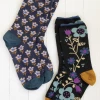 Natural LIfe Black Navy Floral Socks Set