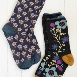 Natural LIfe Black Navy Floral Socks Set