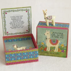 Natural Life Llamas Lucky Little Llama Version 2 ~ Lucky Charm Box Gift Set